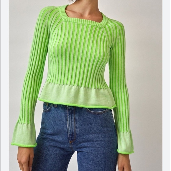 Rodebjer Sweaters - Rodebjer Eshe Rib Knitted Sweater  In Techno Green Sz S Funky Retro Party EUC